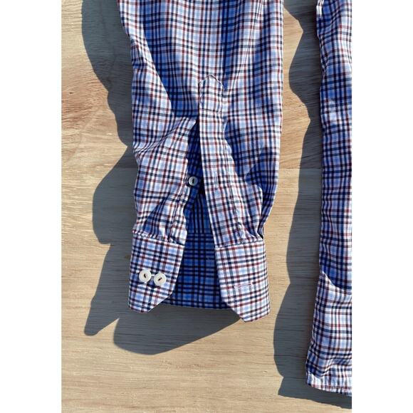ETON CONTEMPORARY Shirt Check Long Sleeve Casual Men's Blue/Brown‎ SIZE 17 1/2" - Picture 5 of 6